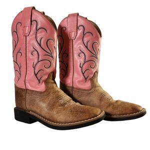 JAMA OLD WEST Girls Boots Tan Fry Foot / Pink Shaft, Size 13 0-D